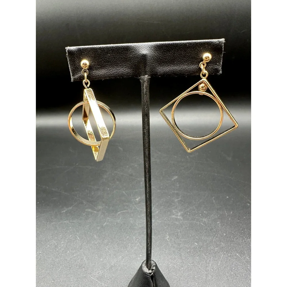 Vintage Avon Mobile Geometry Gold Tone Kinetic Dangle Earrings‎ Surgical Steel